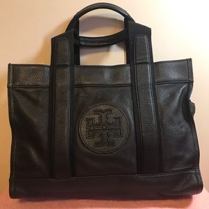 Used authentic Tory Burch black leather tote.